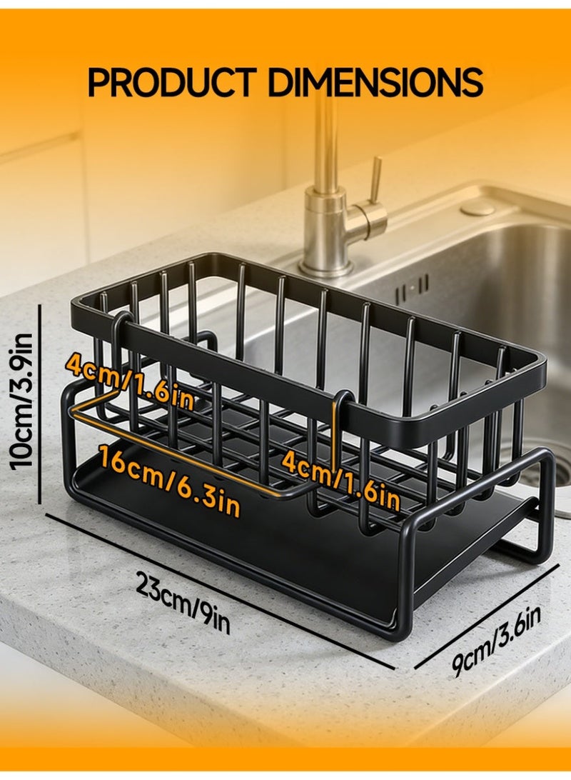 آي هوم شوب منظم حوض المطبخ مع حامل فرشاة قابل للإزالة - صينية تخزين بلاستيكية سوداء متعددة الطبقات مقاومة للصدأ، مناسبة للإسفنج والخرق والأواني، مزودة بخاصية تصريف المياه، سلة تنظيف فعالة - Image 3